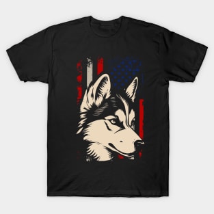 American Flag Husky Majesty, Tee Triumph for Dog Lovers T-Shirt